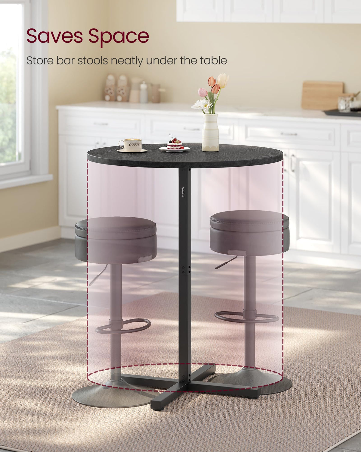 VASAGLE round table with adjustable feet detail reduces wobble.