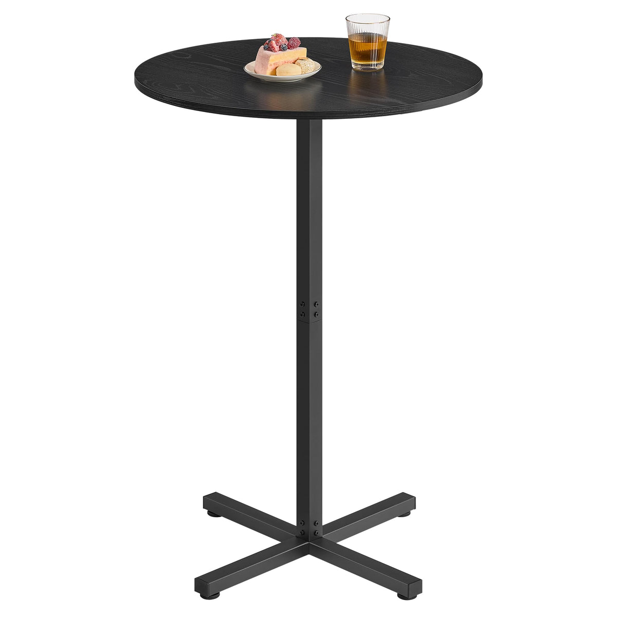 VASAGLE Round Cocktail Table in ebony black, front view, space-saving design.
