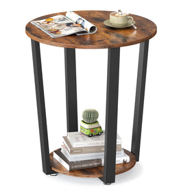 VASAGLE round end table with rustic brown top enhances living room style and storage.