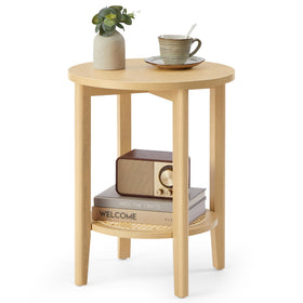 VASAGLE Round Side End Table with two-tier boho design, ideal for small spaces.