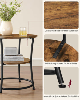 VASAGLE round side table adjustable feet stabilize on uneven floors