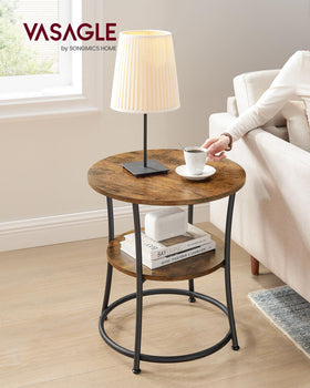 VASAGLE round side table bottom shelf for extra storage and organization