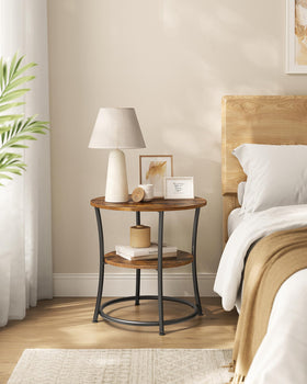 VASAGLE round side table rustic brown and ink black finish details