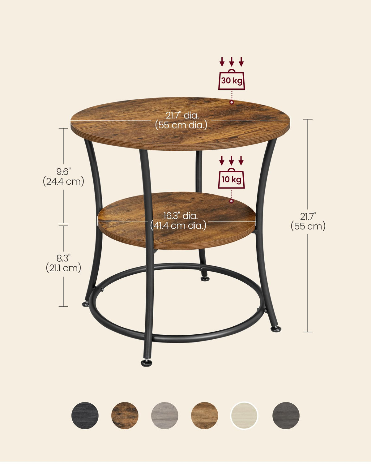 VASAGLE round side table in living room with sofa decor
