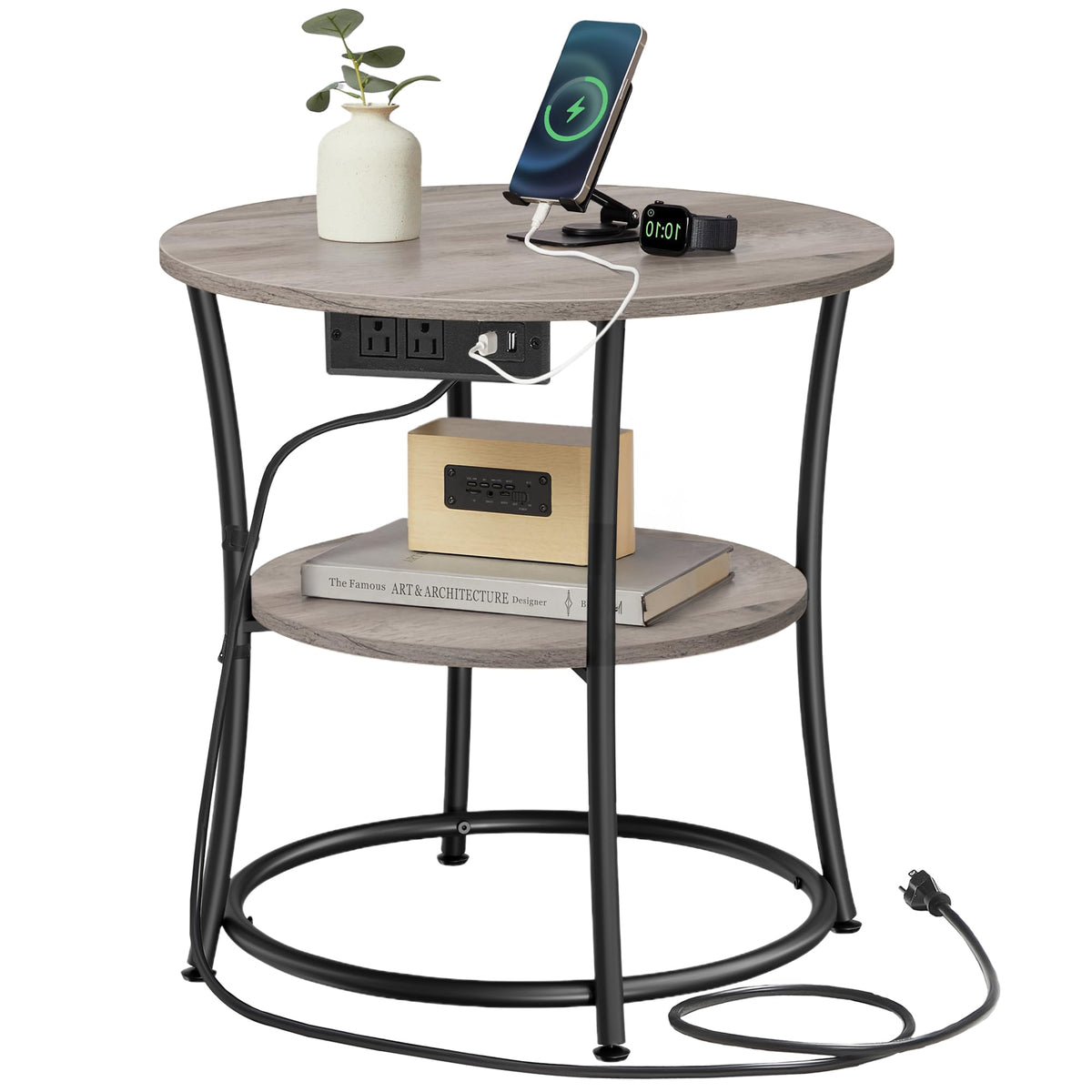 VASAGLE round side table top view featuring sturdy steel frame and large surface.
