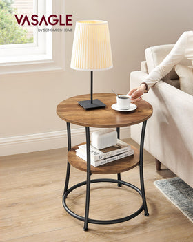 VASAGLE round side table with two shelves for storage
