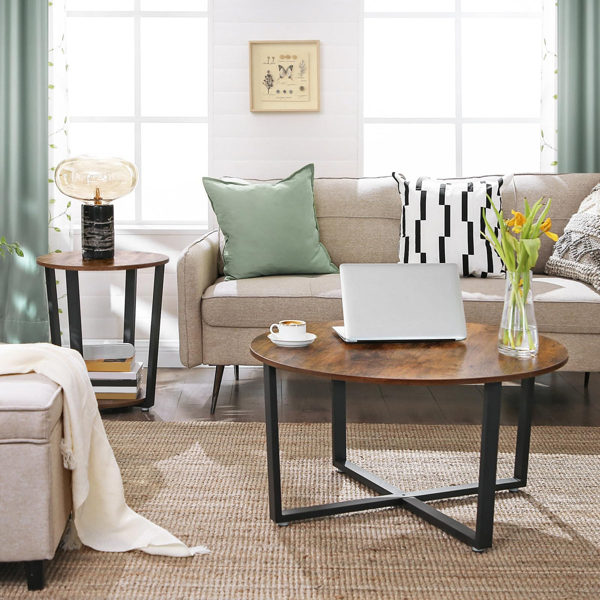 VASAGLE round table fits living room or bedroom with stylish storage solution.