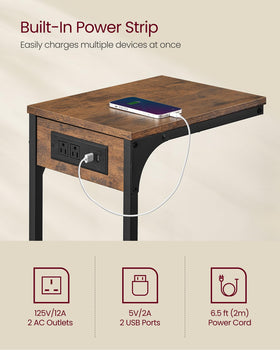 VASAGLE rustic brown c-table, sturdy steel frame provides durable support for daily use