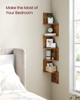VASAGLE rustic brown corner shelf adds warm focal point in rooms.