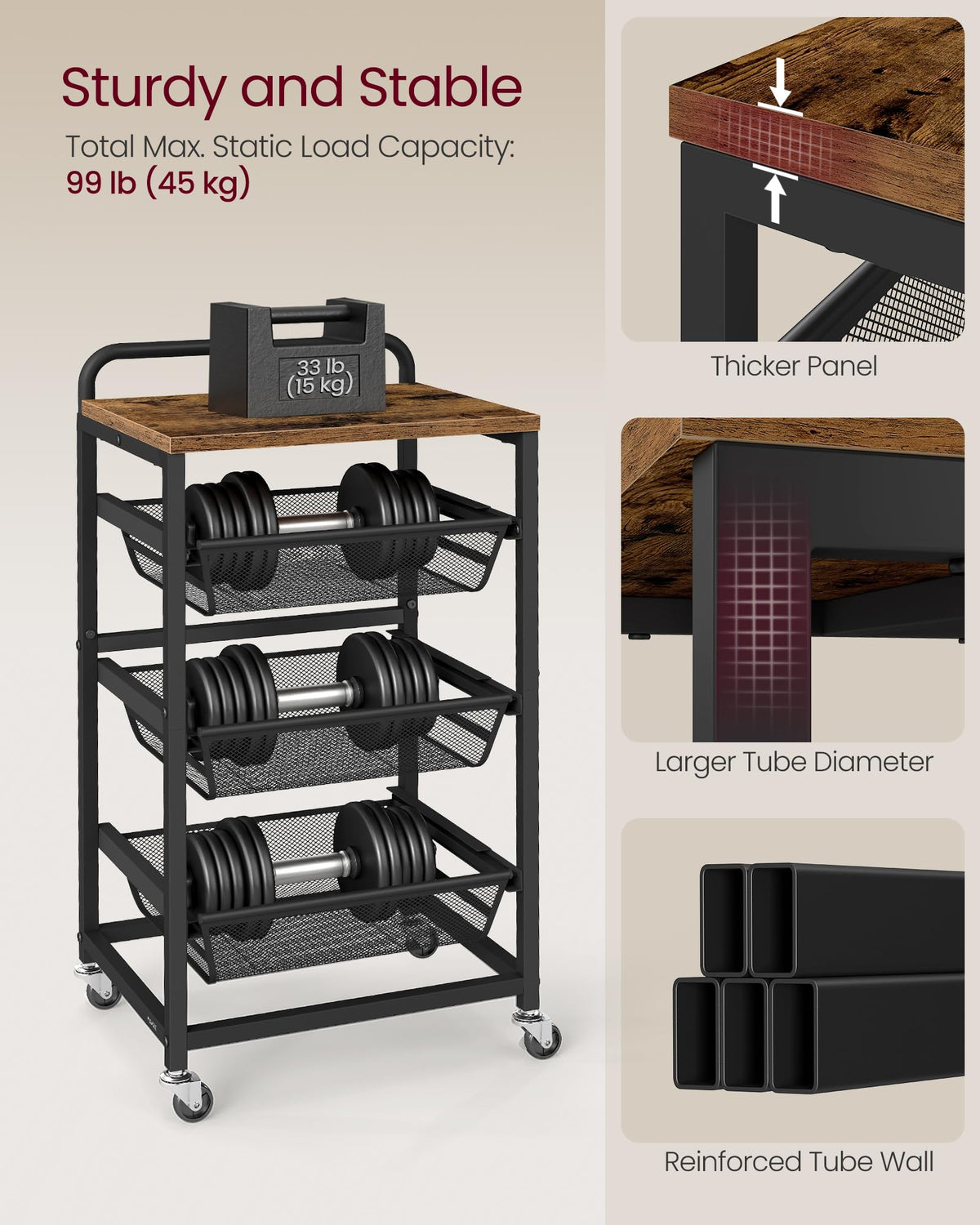 VASAGLE rustic brown and ink black finish enhances rooms.