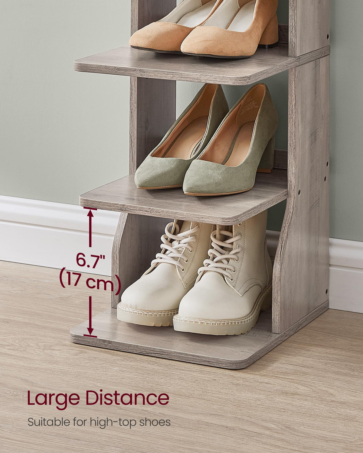 VASAGLE sturdy particleboard shelves support heavy footwear with solid stability.