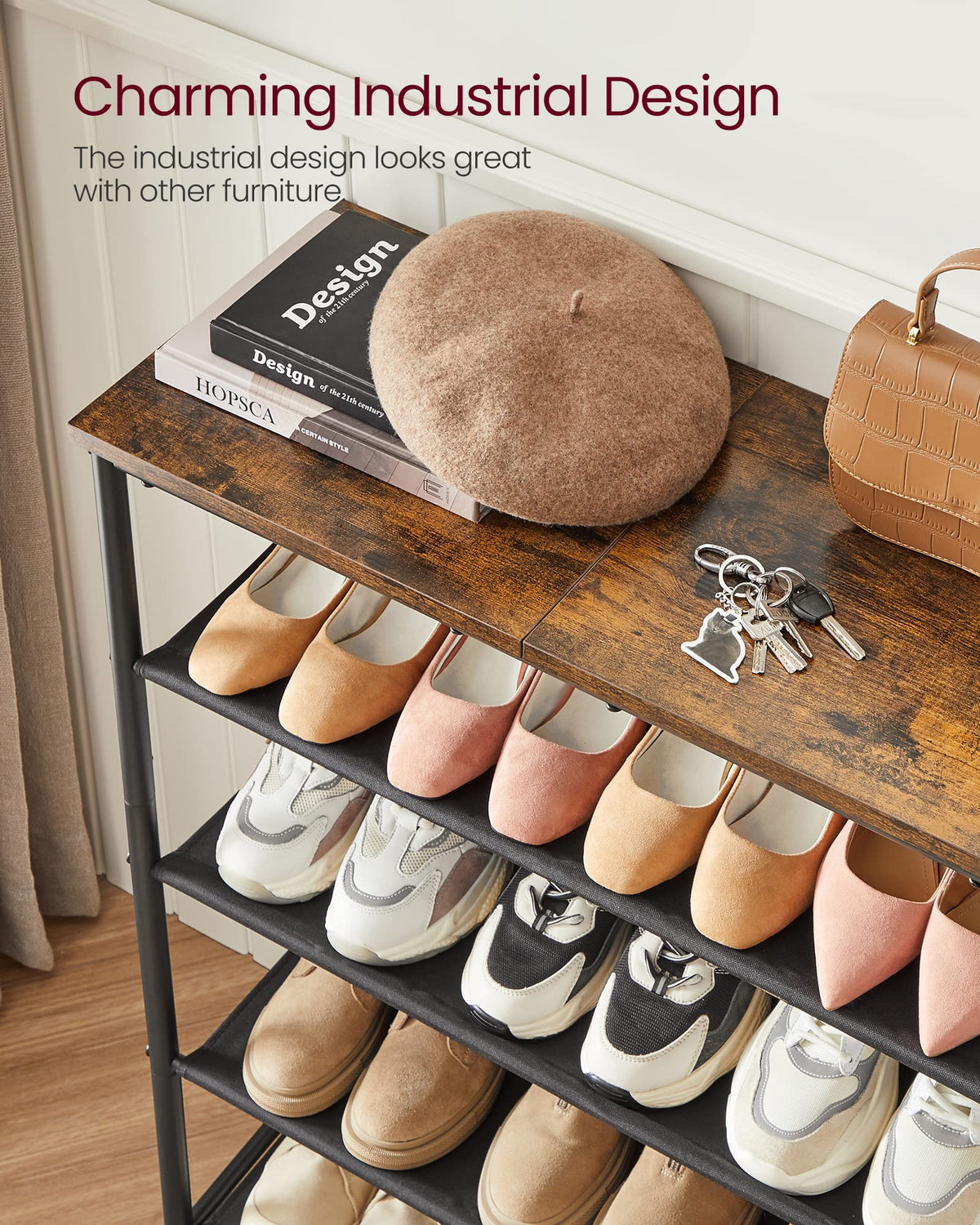 VASAGLE 7.9-inch shelf spacing fits heels and high tops.