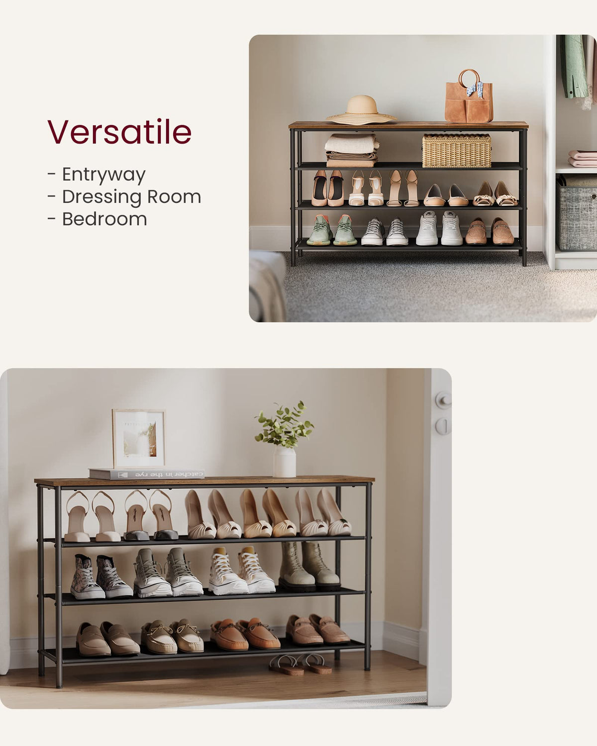 VASAGLE anti-tip kit securing the rack to a wall for safety.