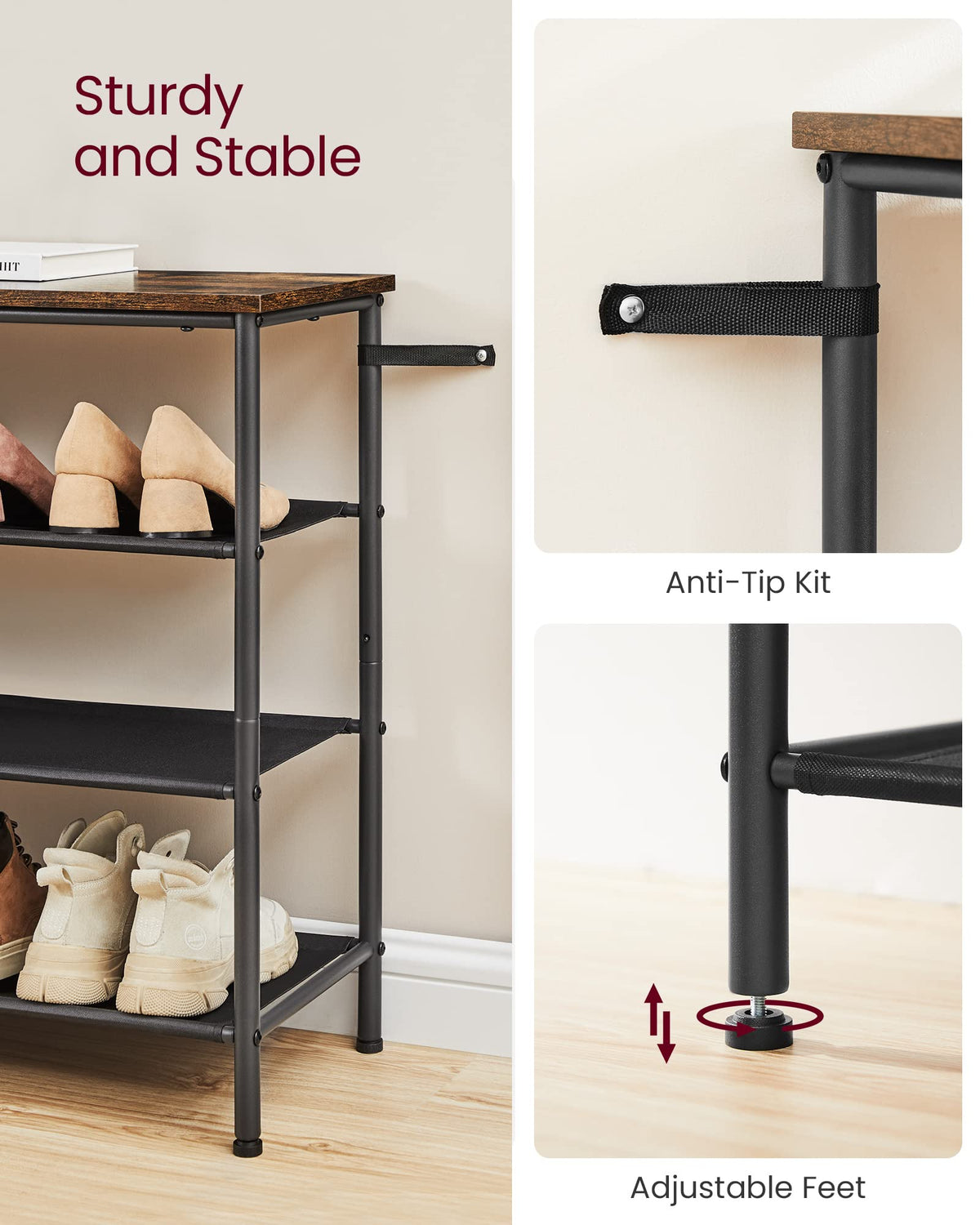 VASAGLE dorm-friendly shoe rack fits small living spaces.