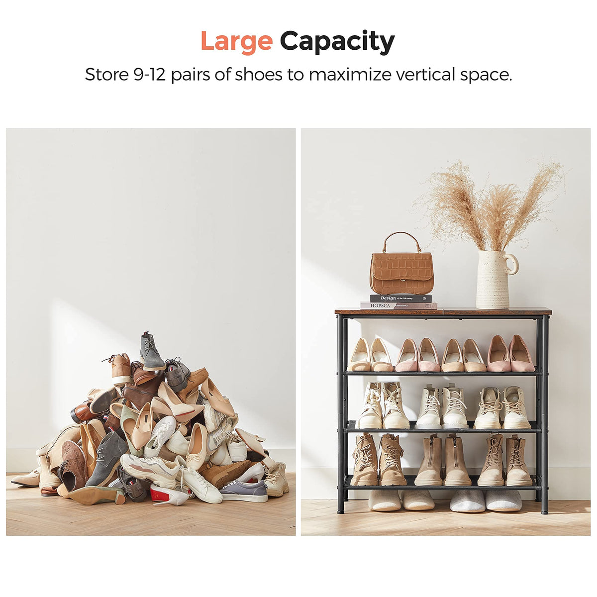 VASAGLE shoe rack suitable for apartments and dorms.