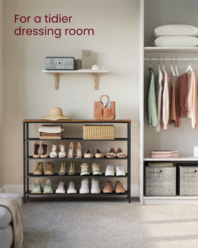 VASAGLE steel-frame shoe rack delivering industrial rustic vibe and stability