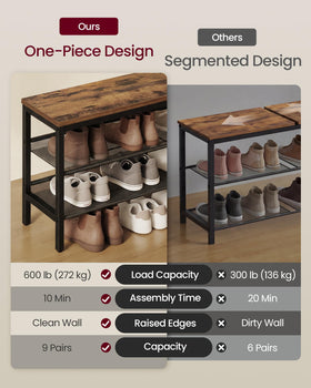 VASAGLE shoe storage organizer with raised edges prevents slips