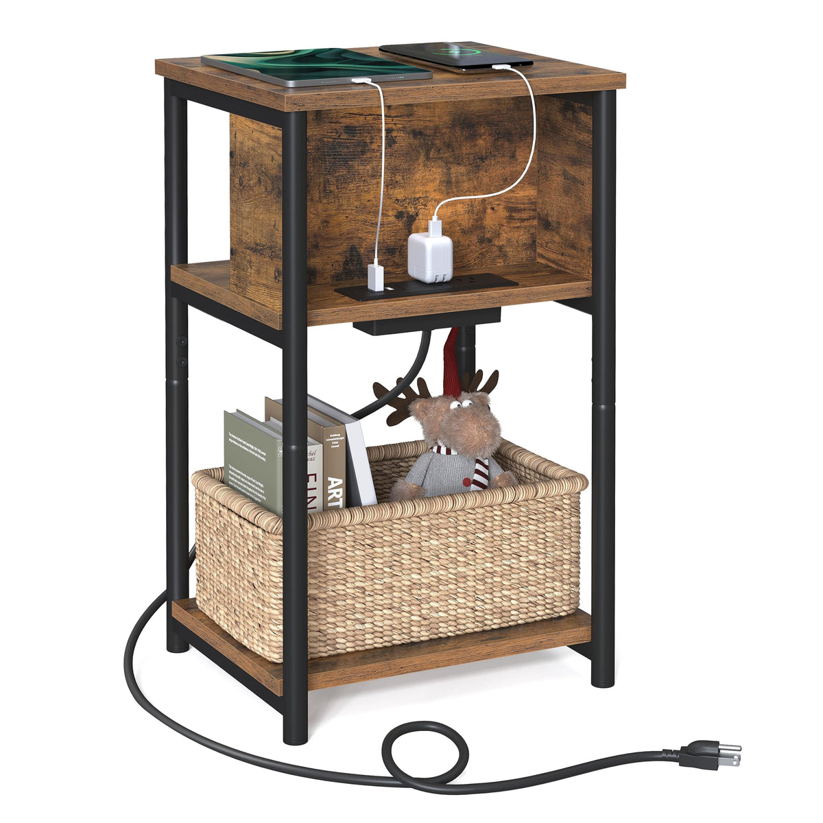 VASAGLE side table with charging station and outlets enables easy device charging.