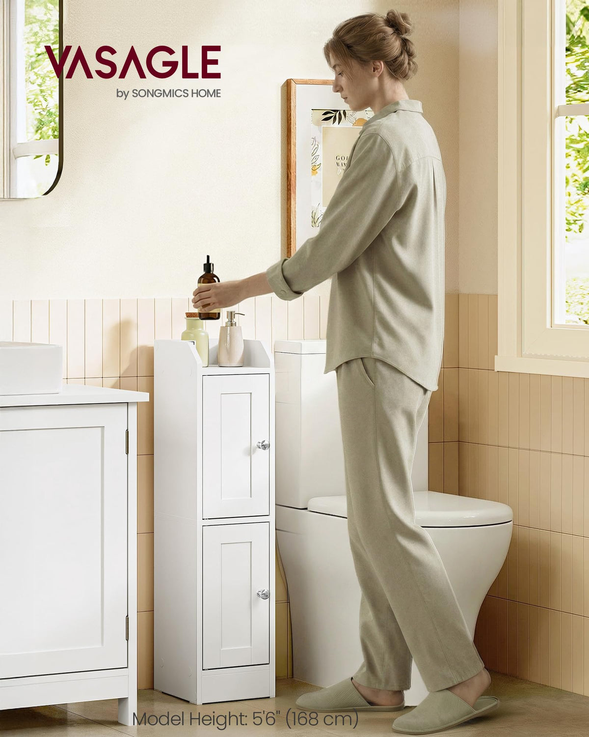 VASAGLE Siren cabinet with reversible doors for flexible installation.