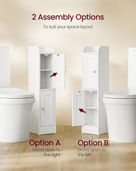 VASAGLE Siren cabinet side panel showing adjustable shelf heights.