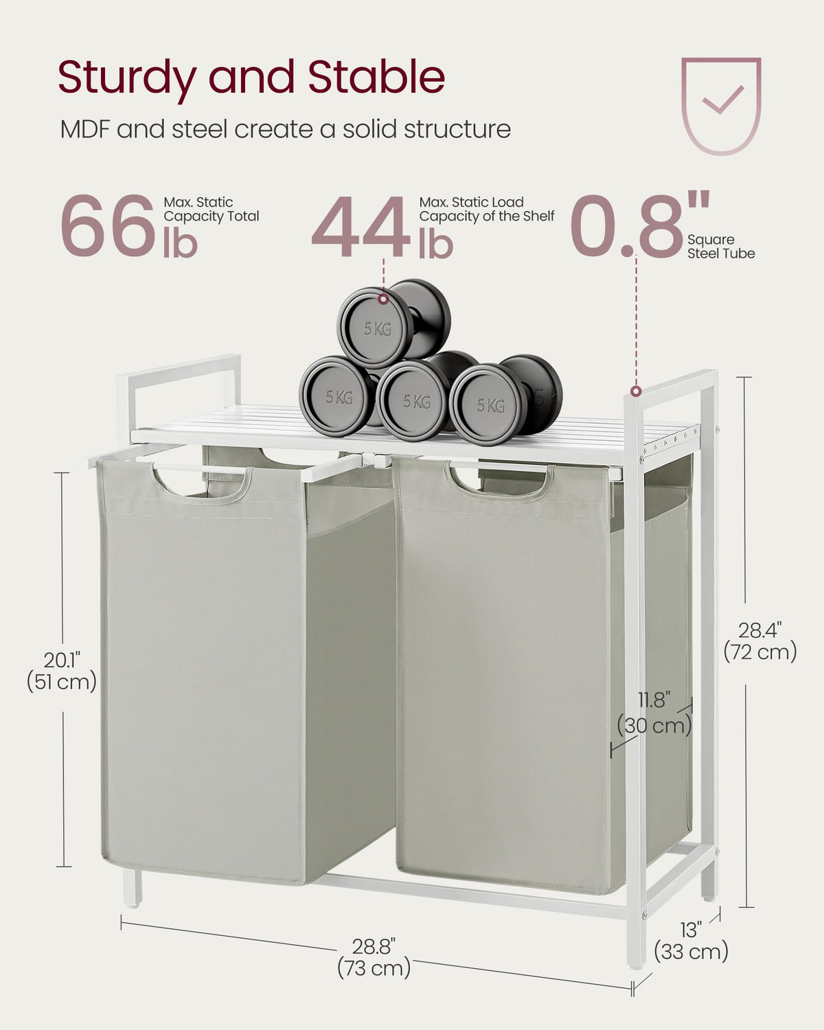 VASAGLE slatted shelf minimizes odors between washes.