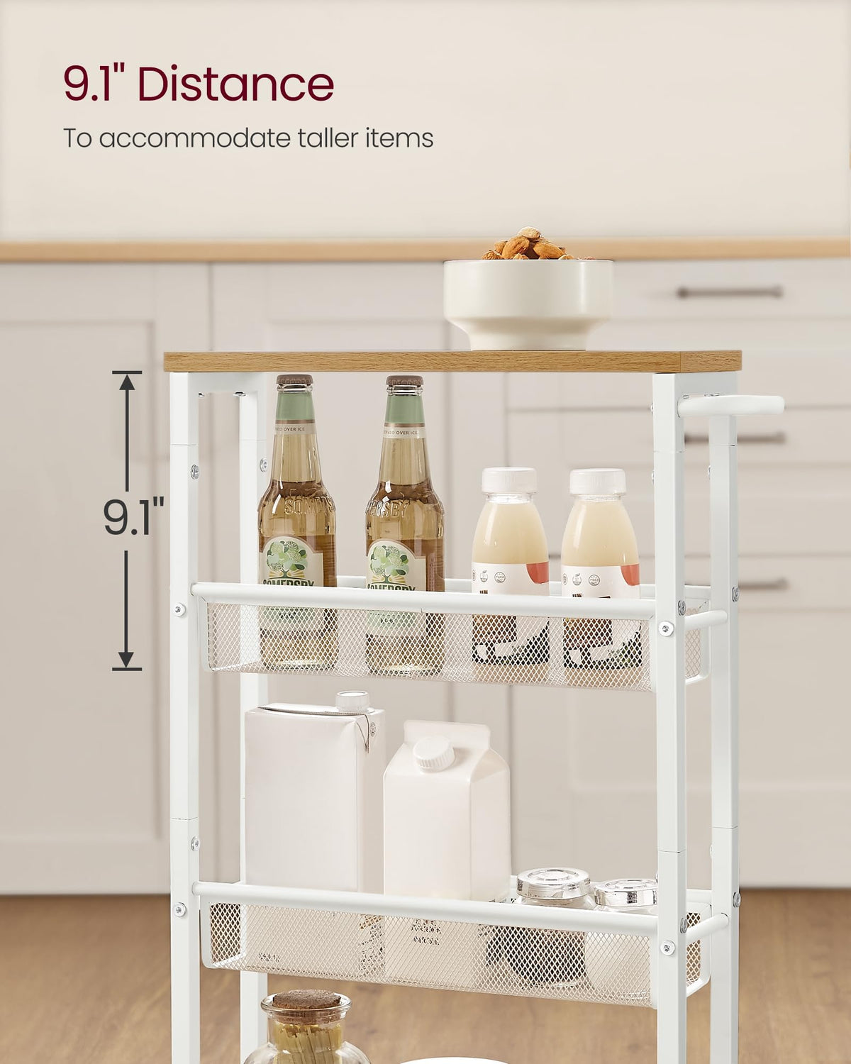 VASAGLE slim cart organizing dining room essentials.