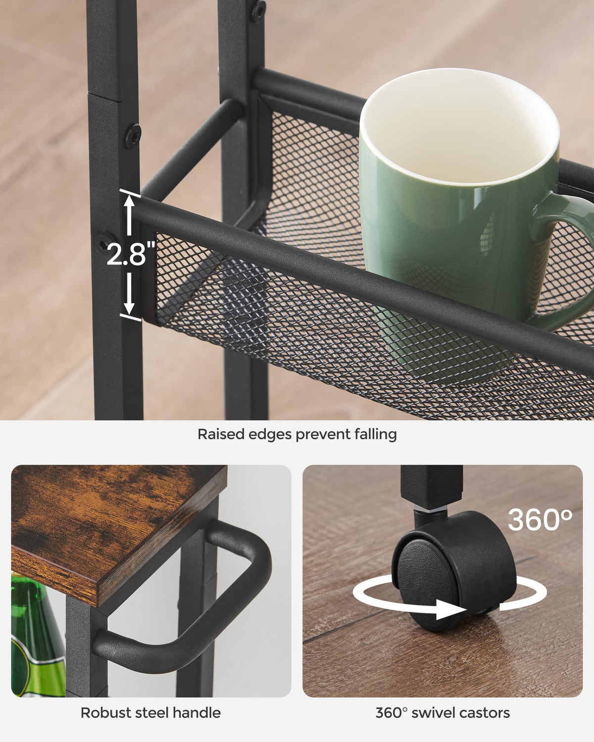 VASAGLE Slim Rolling Cart easy-assembly with clear instructions.