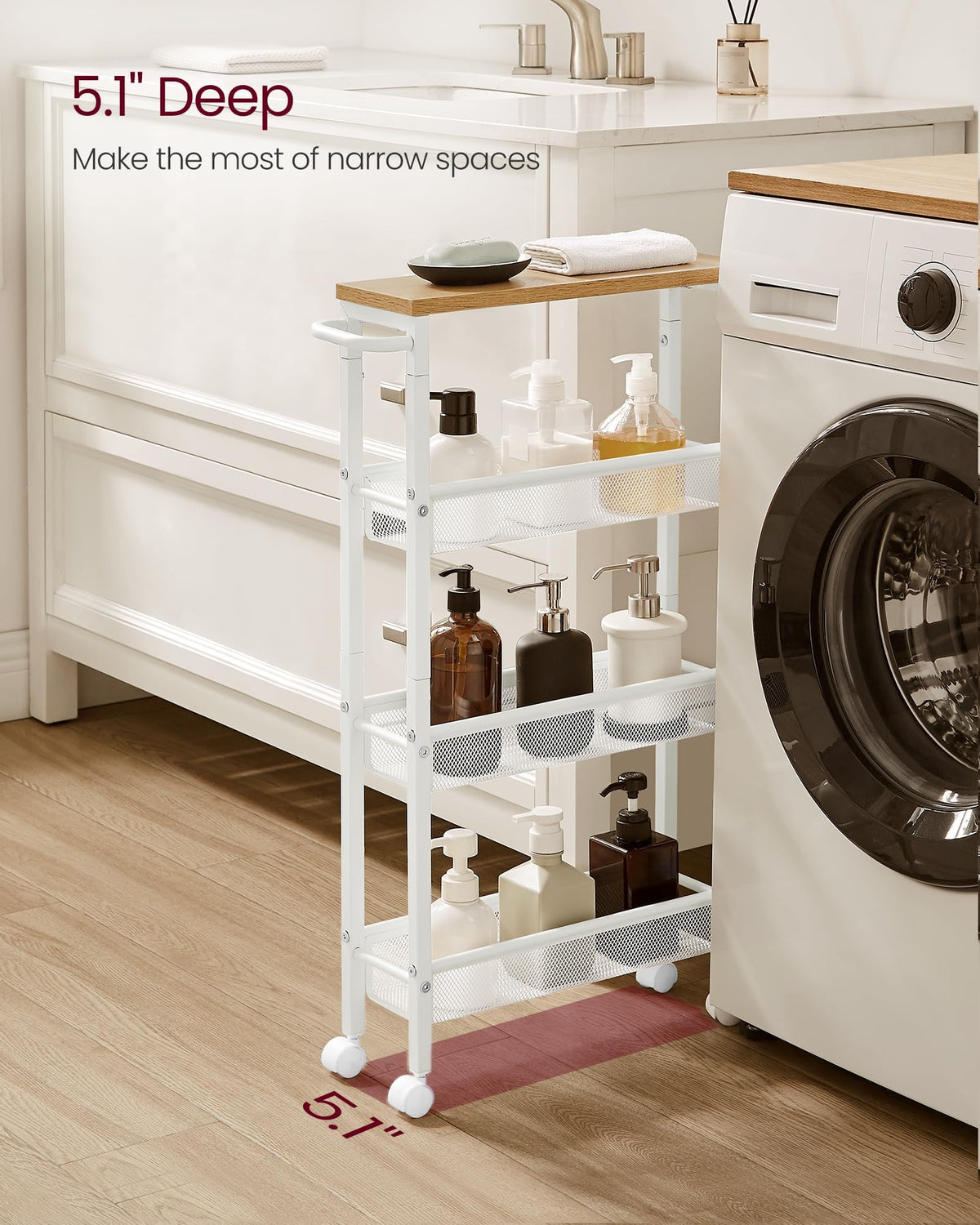 VASAGLE 4-tier storage with baskets keeps jars and snacks organized.