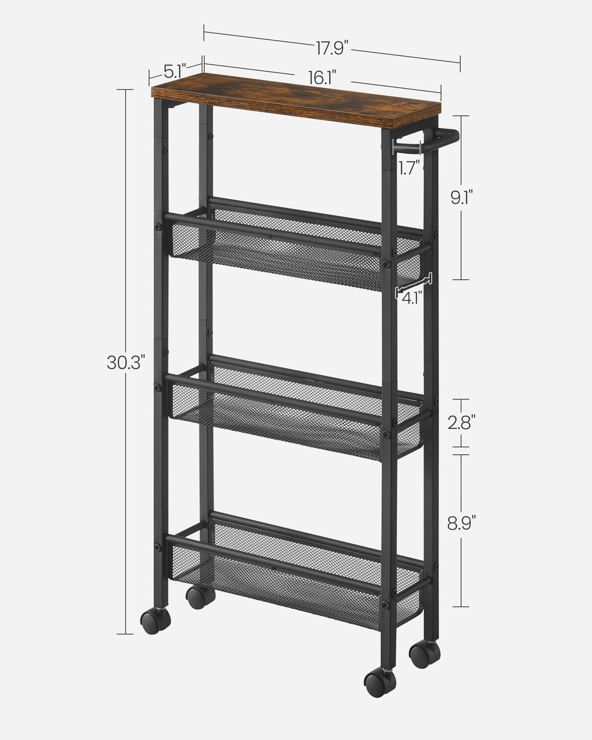 VASAGLE Slim Rolling Cart handle enables effortless repositioning.