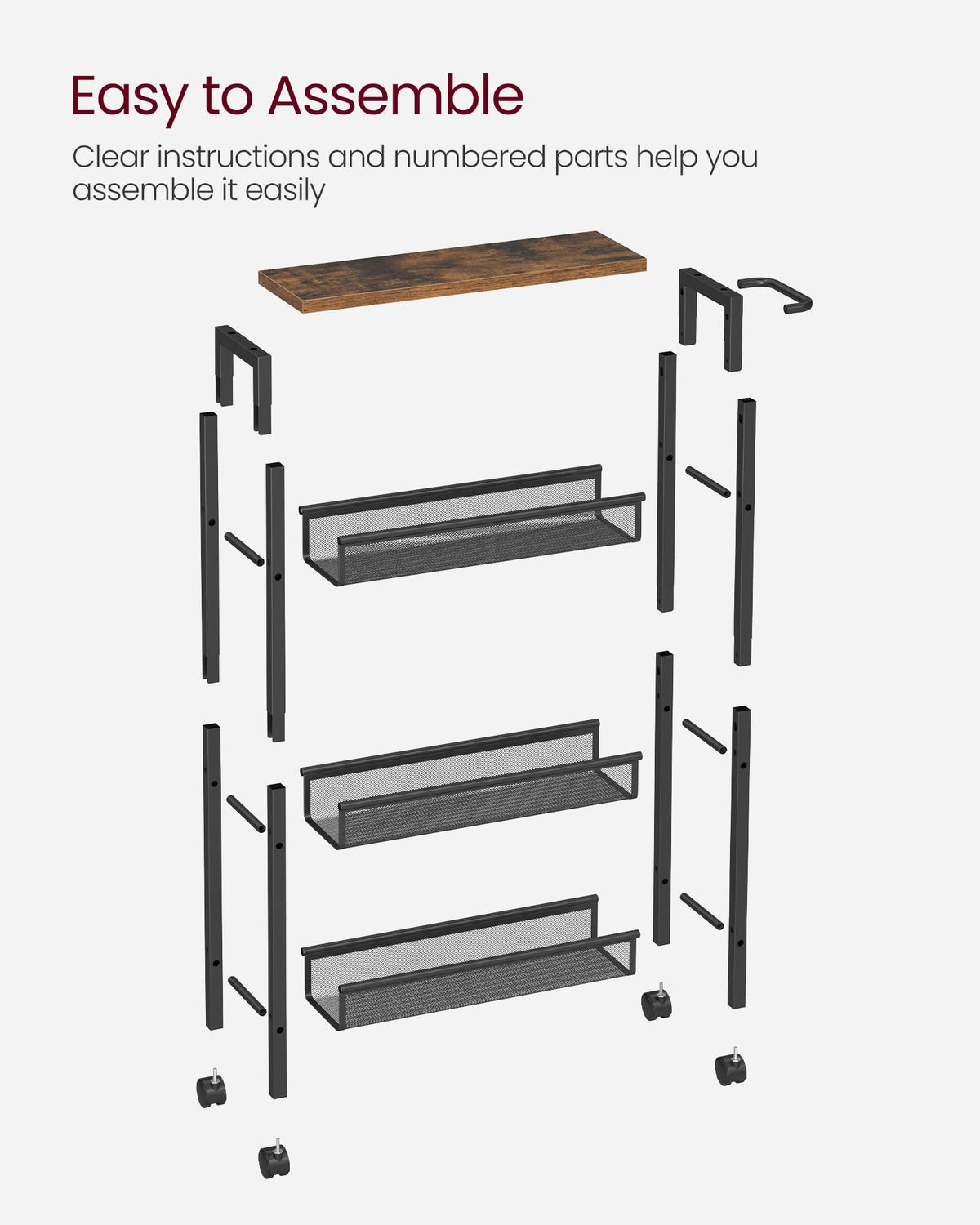 VASAGLE Slim Rolling Cart home-office-storage supports organized workflows.
