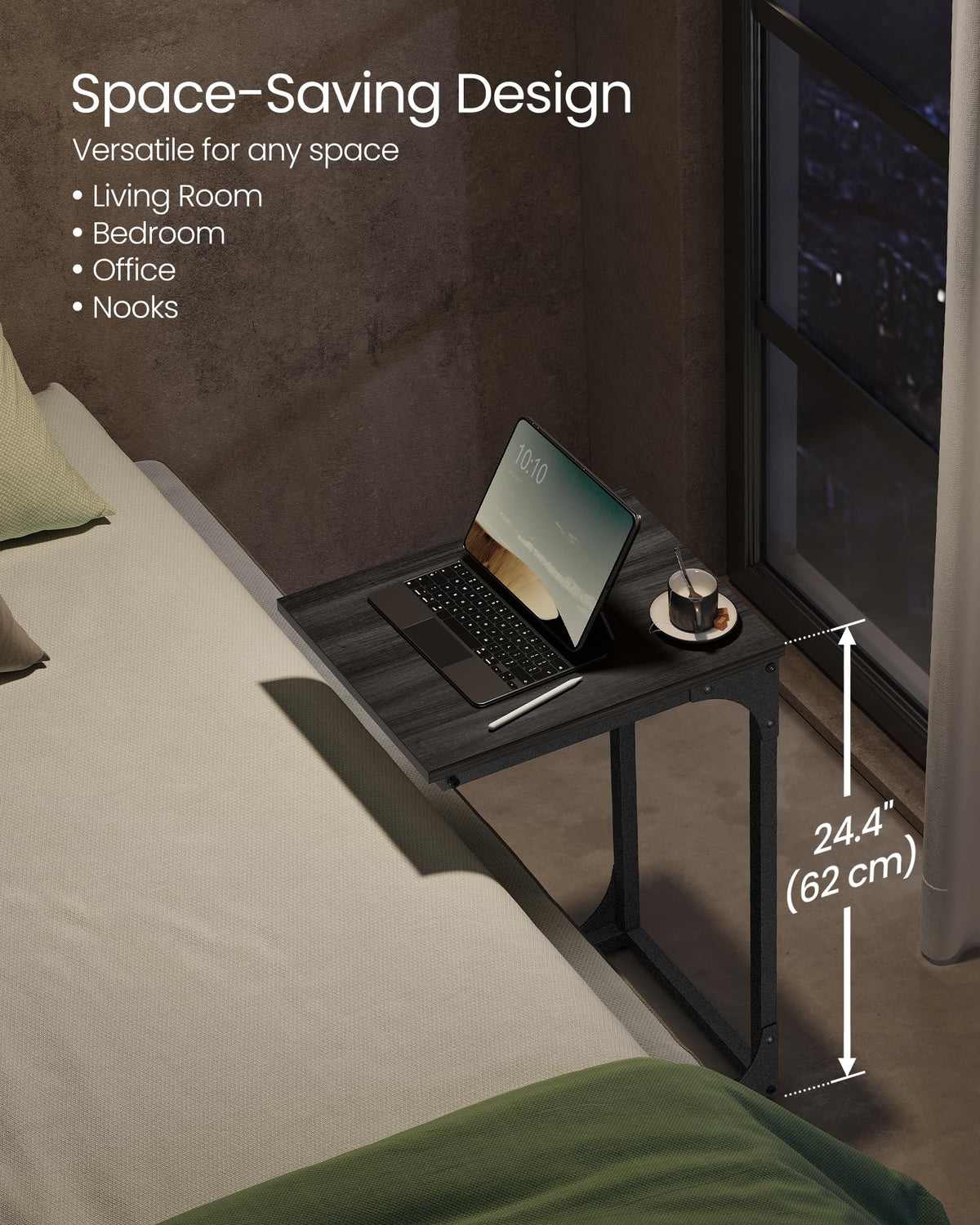 VASAGLE small-space sofa-side table highlighting compact dimensions