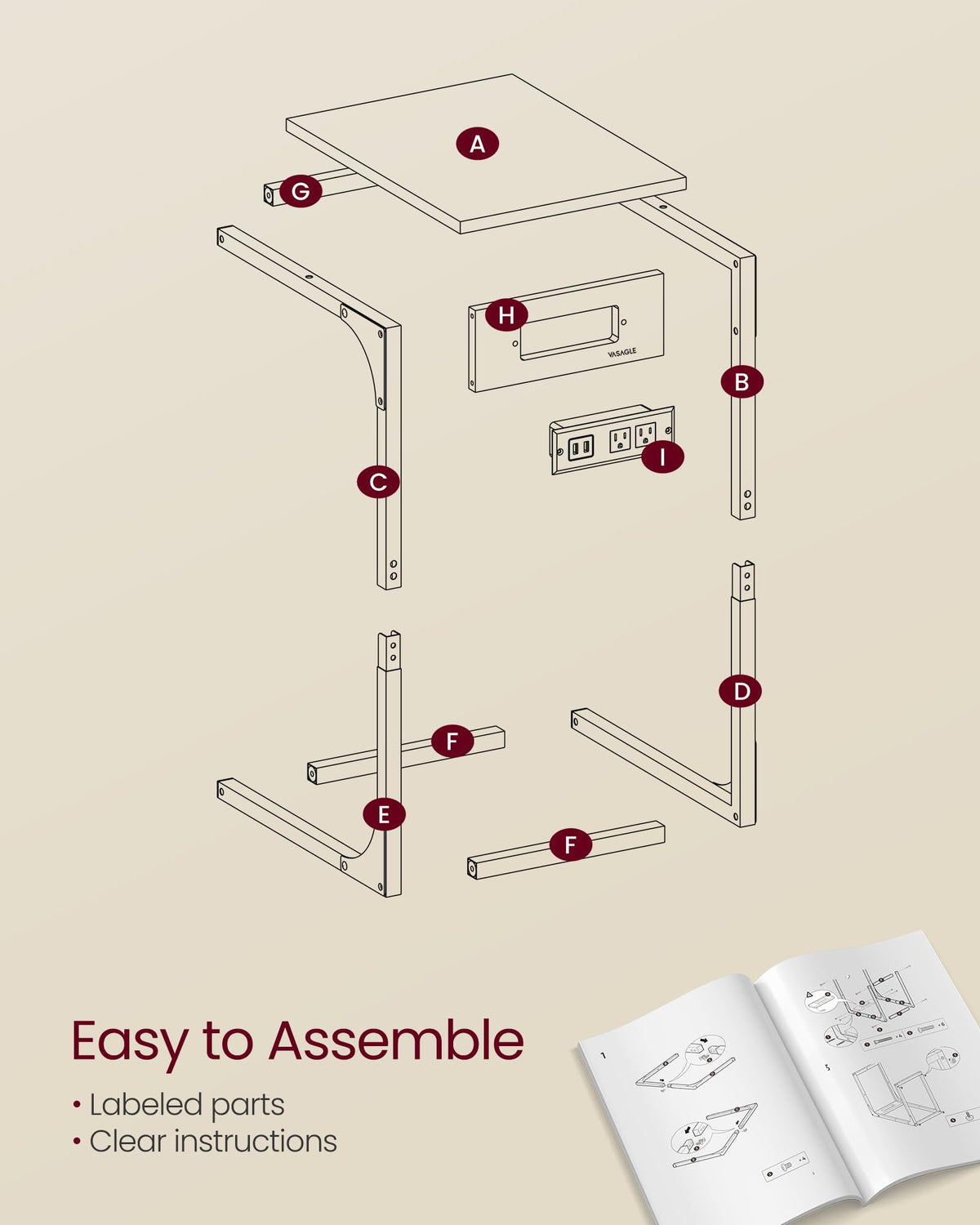 VASAGLE sofa-side table adjustable feet ensure a level surface on uneven floors