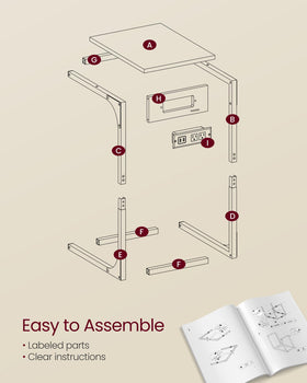 VASAGLE sofa-side table adjustable feet ensure a level surface on uneven floors