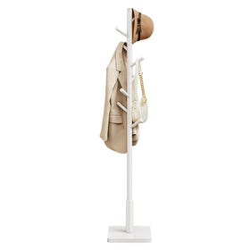 VASAGLE solid wood coat rack with 8 hooks in cloud white for entryway organization