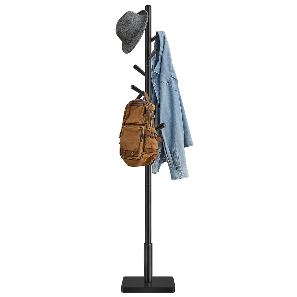 VASAGLE coat rack with 8 hooks in ink black keeps entryway organized