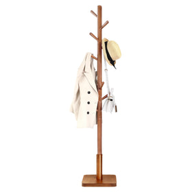 VASAGLE solid wood coat rack with 8 hooks for organized entryway storage.