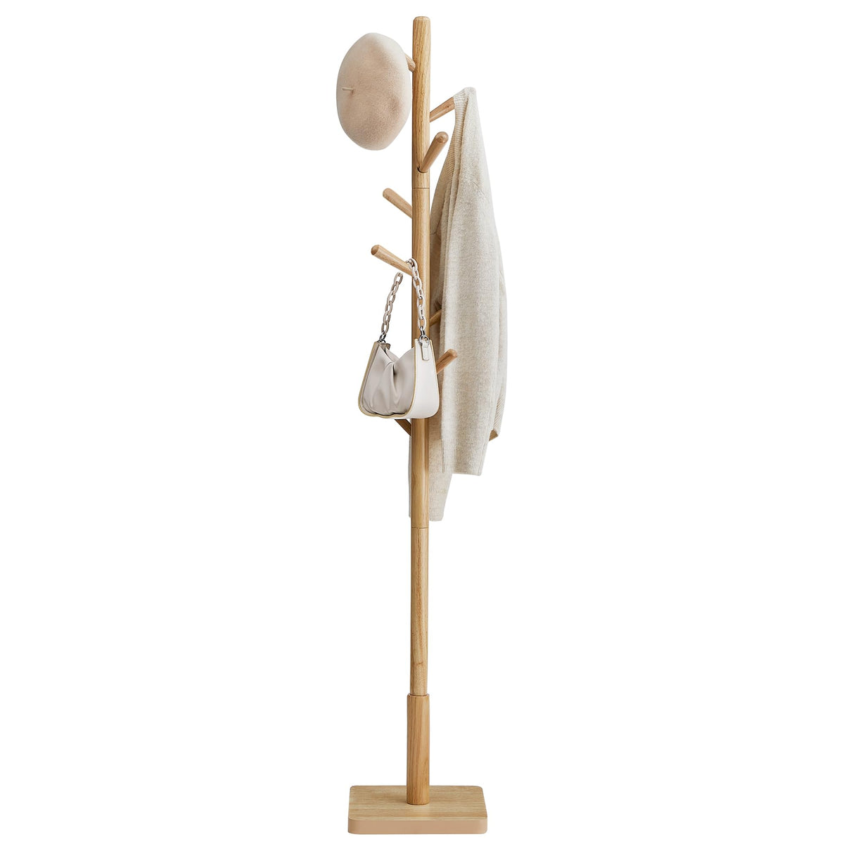 VASAGLE solid wood coat rack – easy assembly for quick setup.