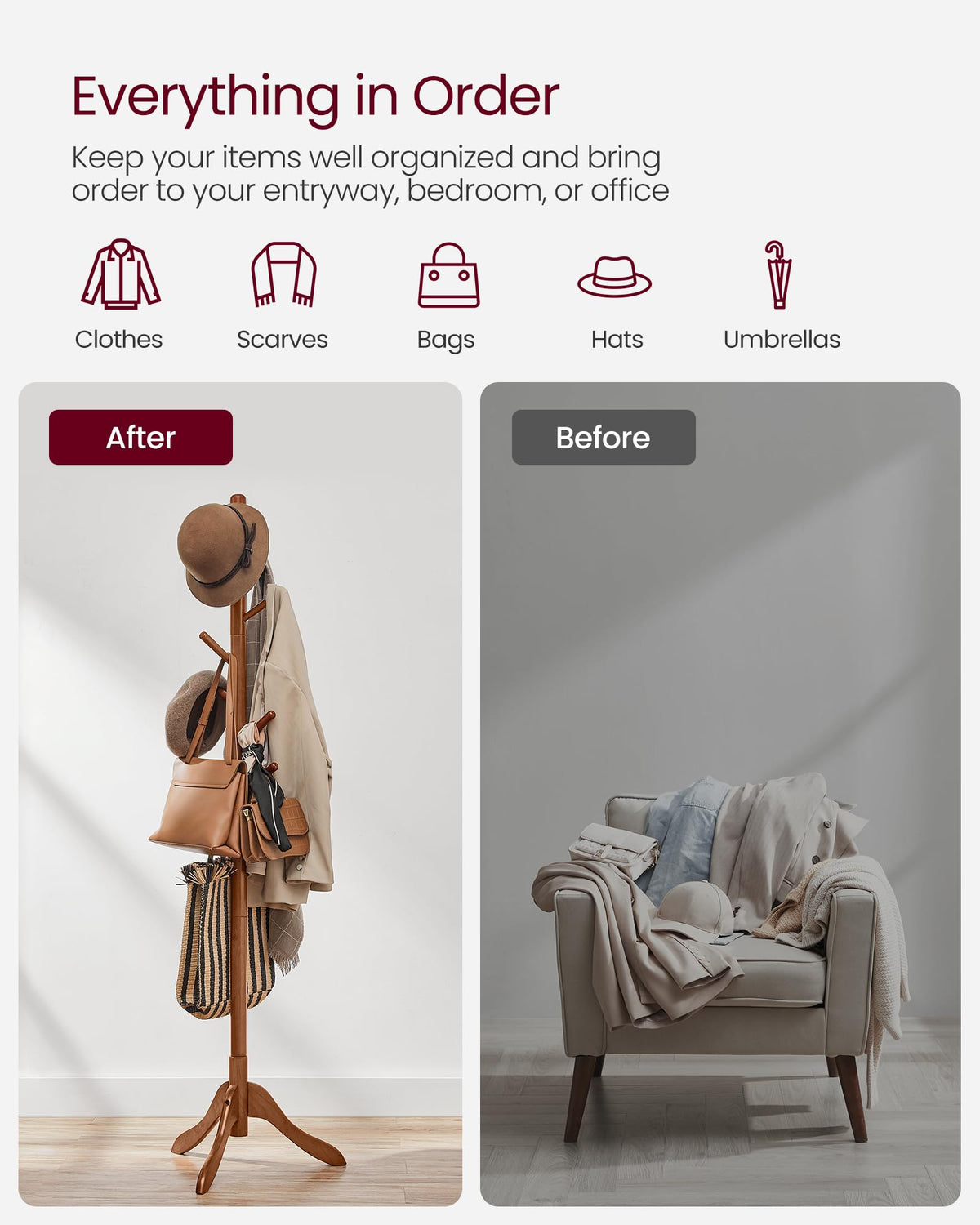 VASAGLE caramel brown finish adds warm tone to decor