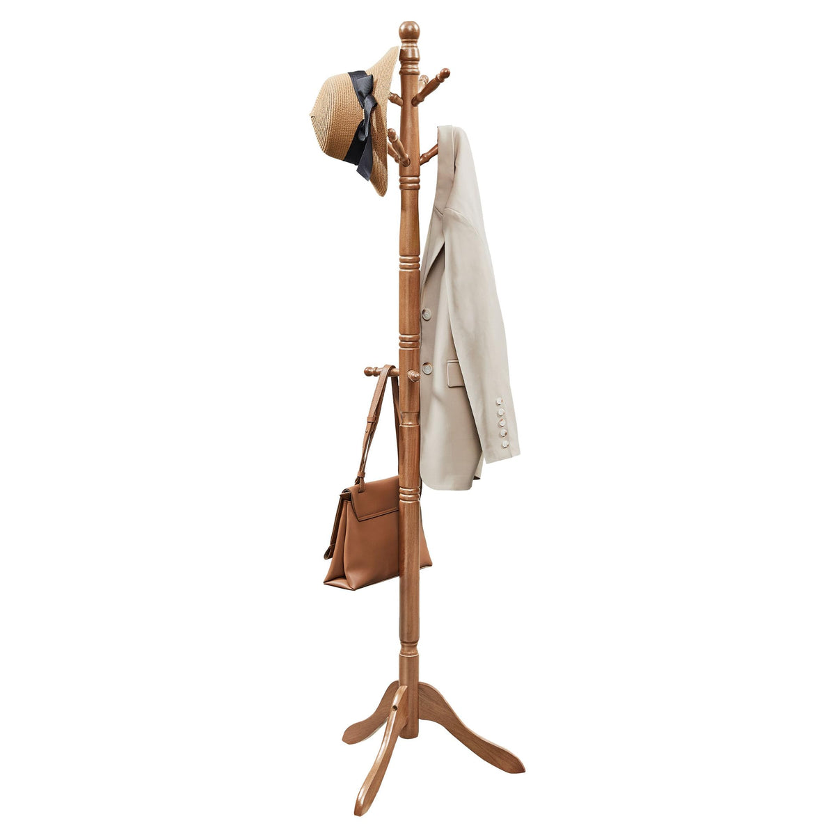 VASAGLE solid wood coat rack with ten hooks keeps entryways organized for coats and bags.