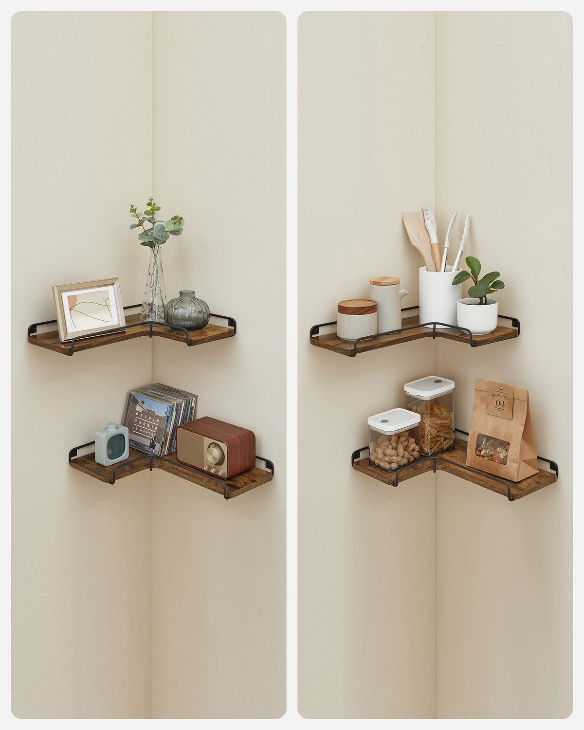 VASAGLE space-saving corner shelving keeps rooms neat.