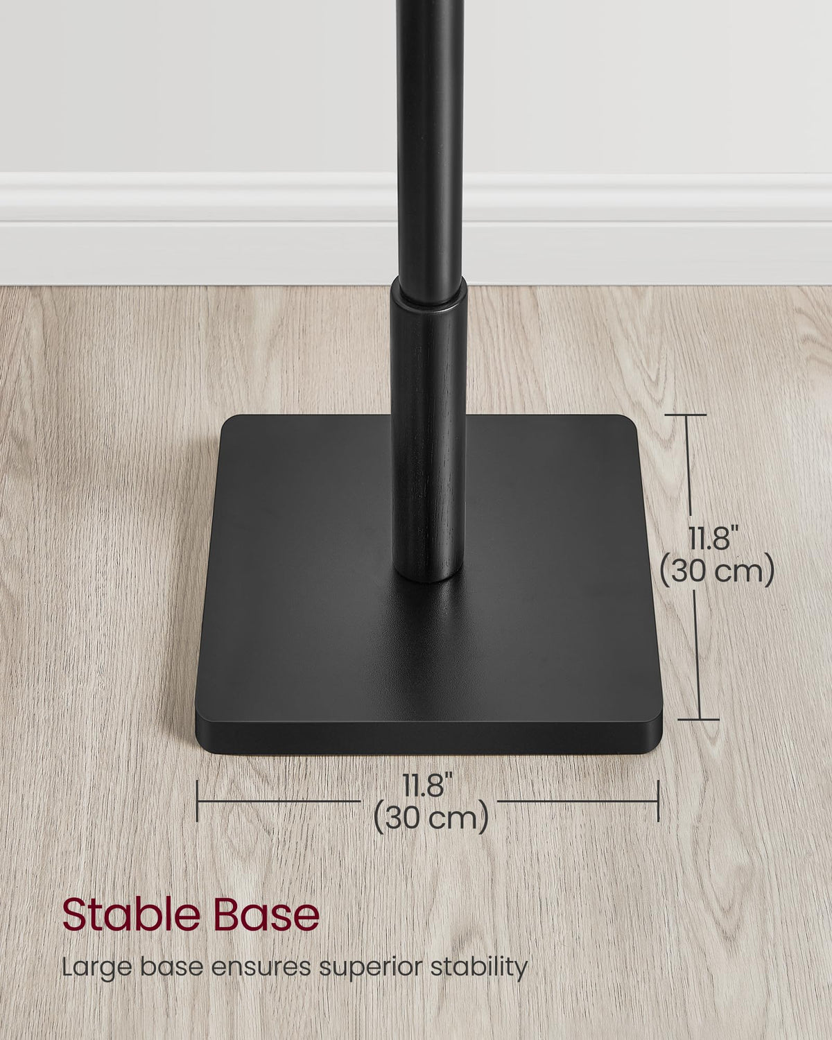 Sturdy square base keeps the rack steady