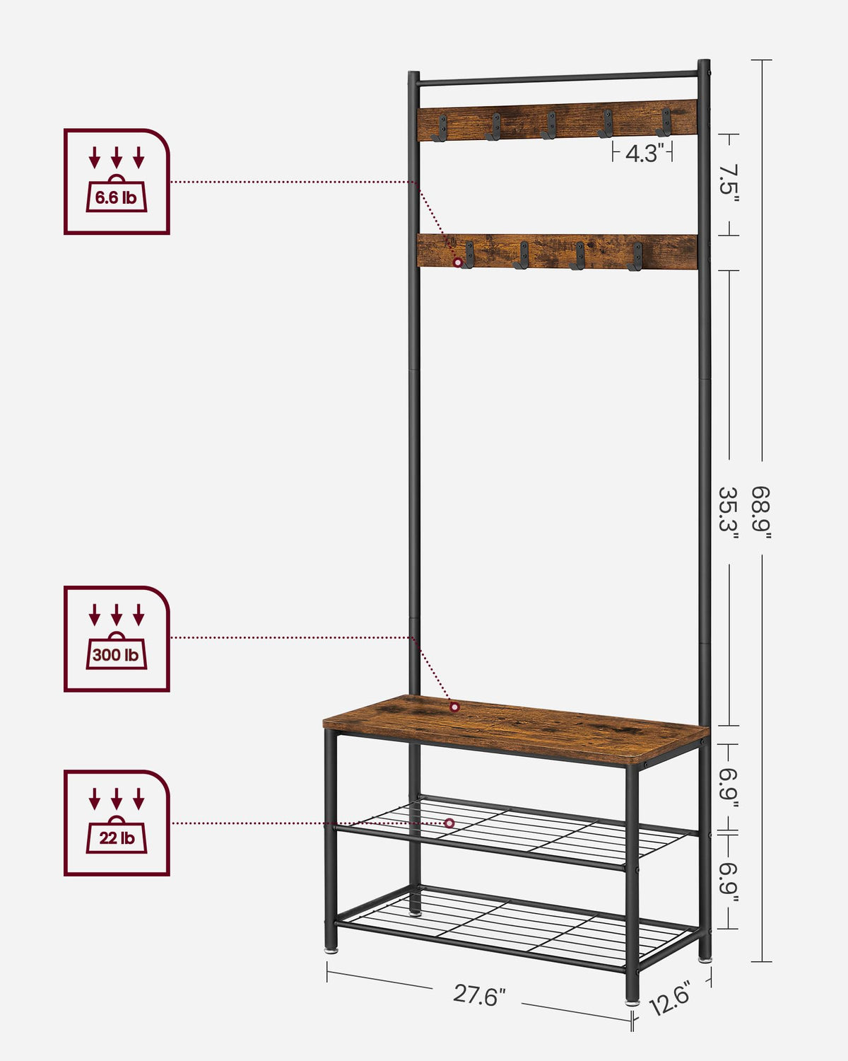 VASAGLE sturdy steel frame supports daily use and stability