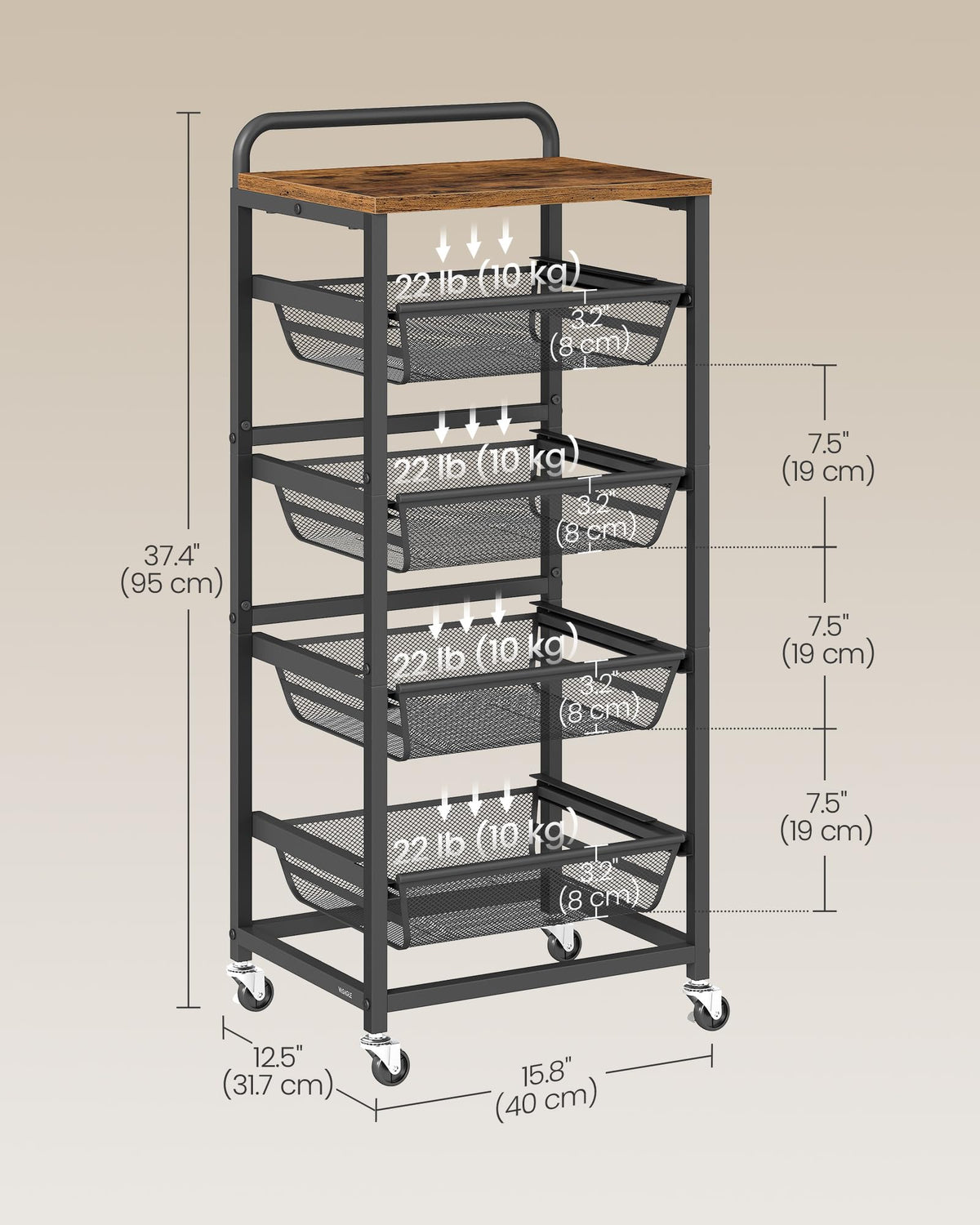 VASAGLE durable metal frame supports long-term use and stability.