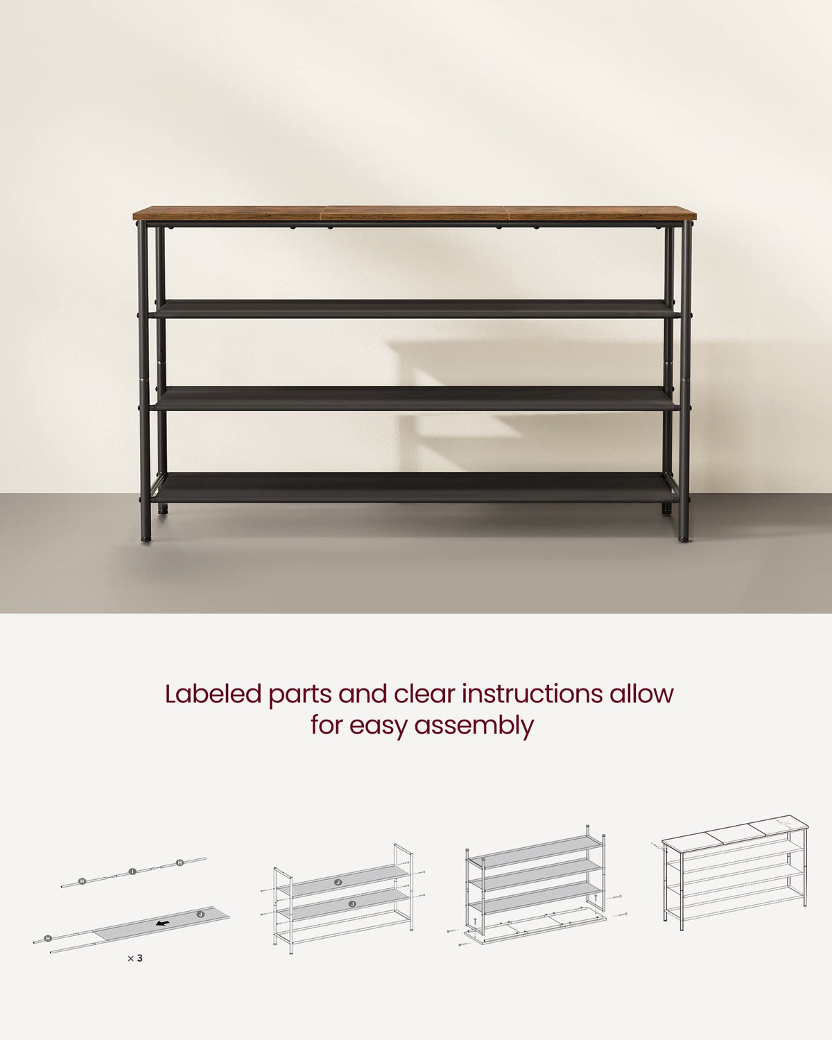 VASAGLE top-load capacity up to 66 lb on the top shelf.