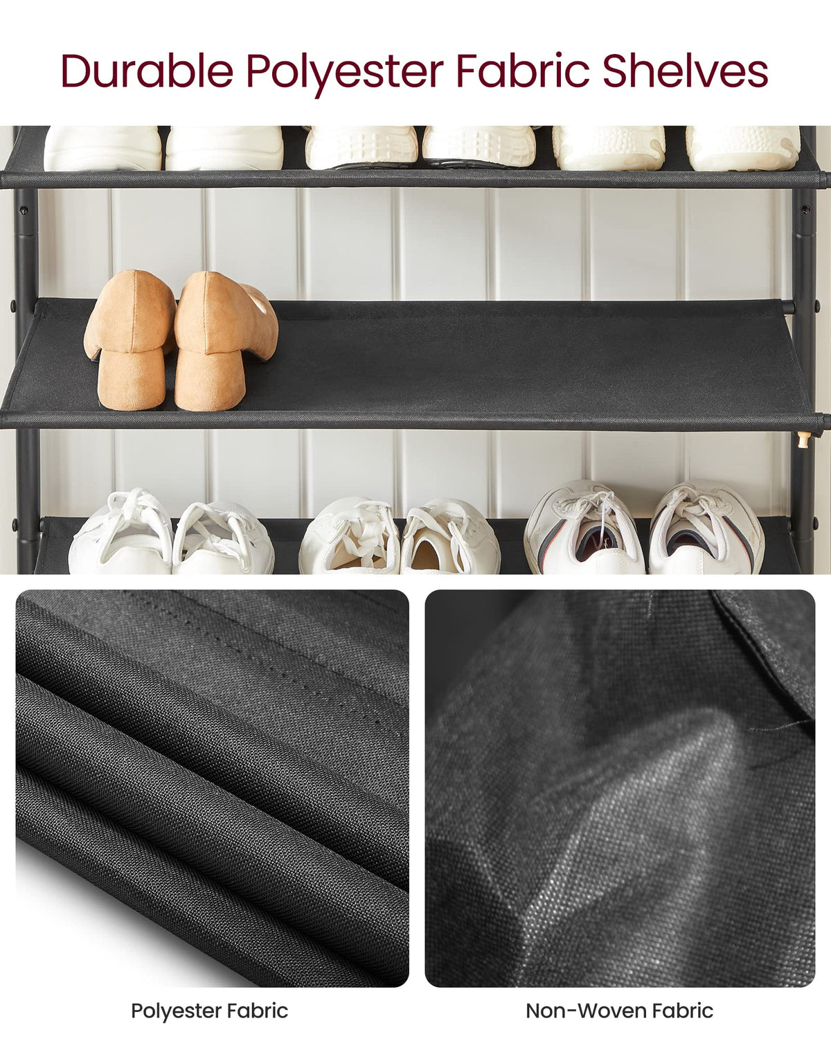 VASAGLE top shelf supports up to 66 pounds for extra items.