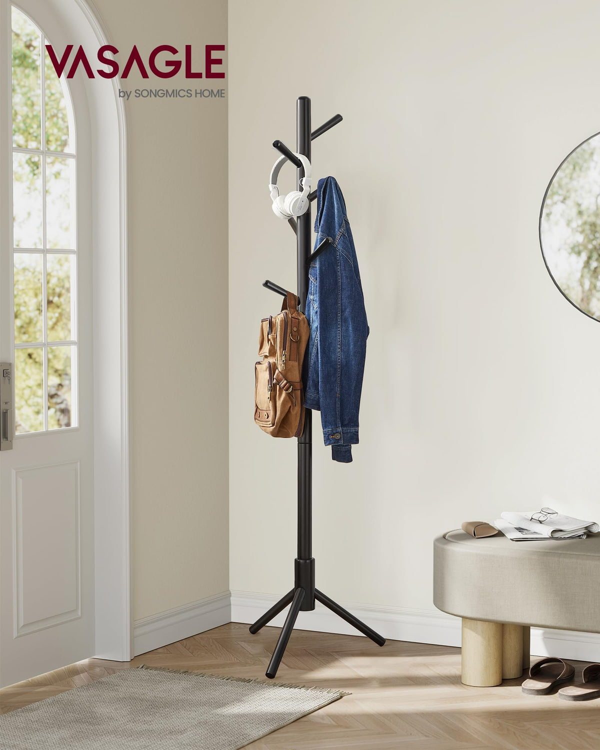 VASAGLE tree-shaped coat rack with adjustable height for kids and adults.
