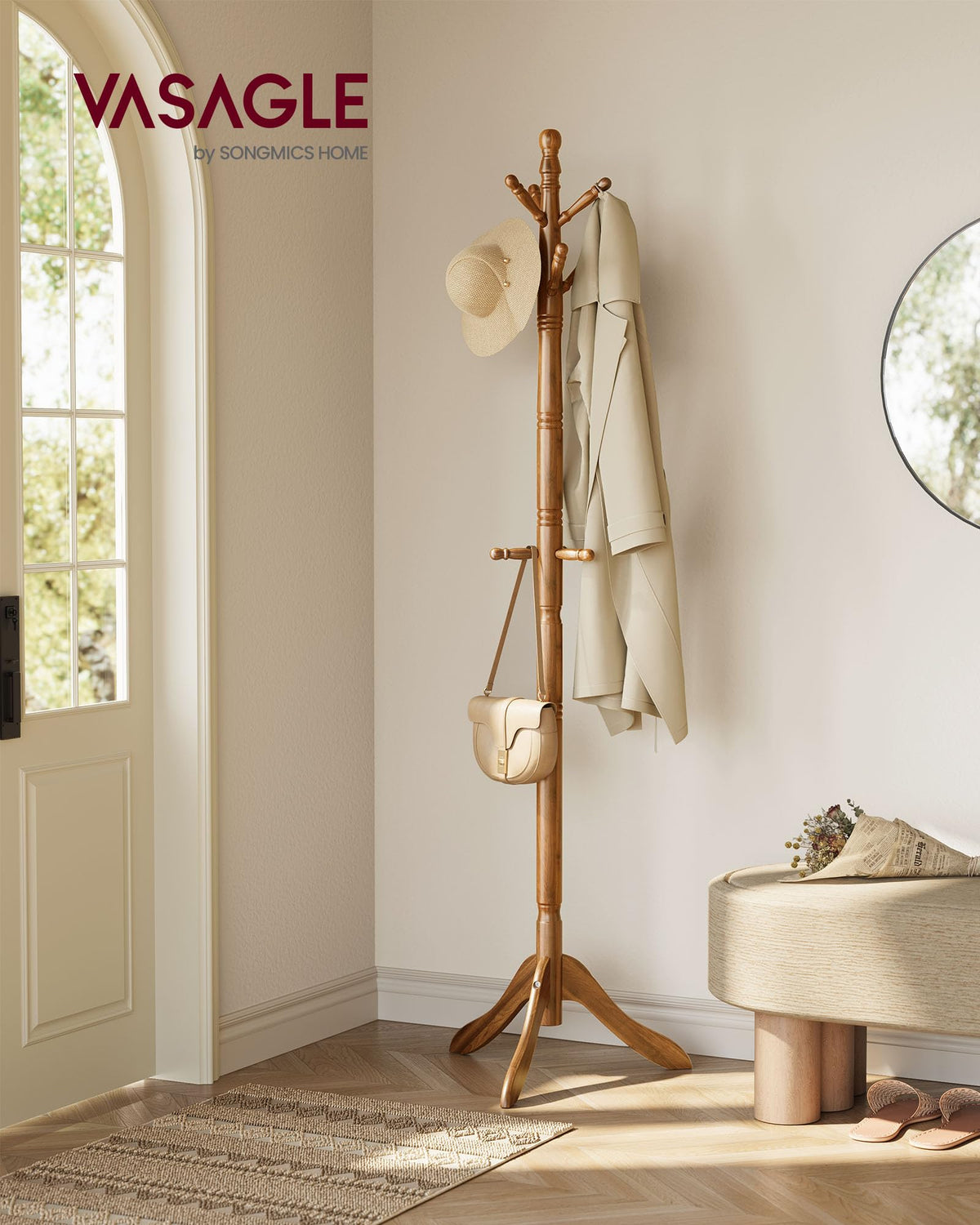 VASAGLE tri-legged base provides stable support for daily use in entryways and hallways.