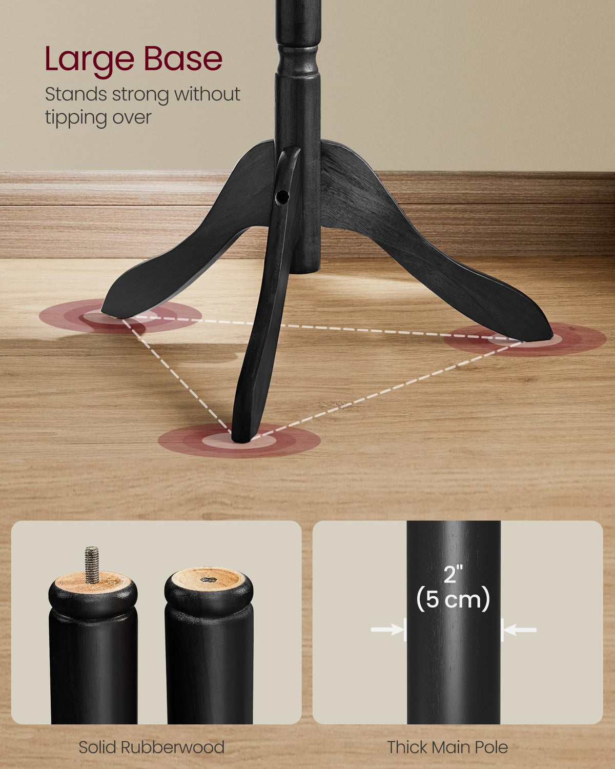 VASAGLE turned wood pole detail adds classic style to an entryway or living space.