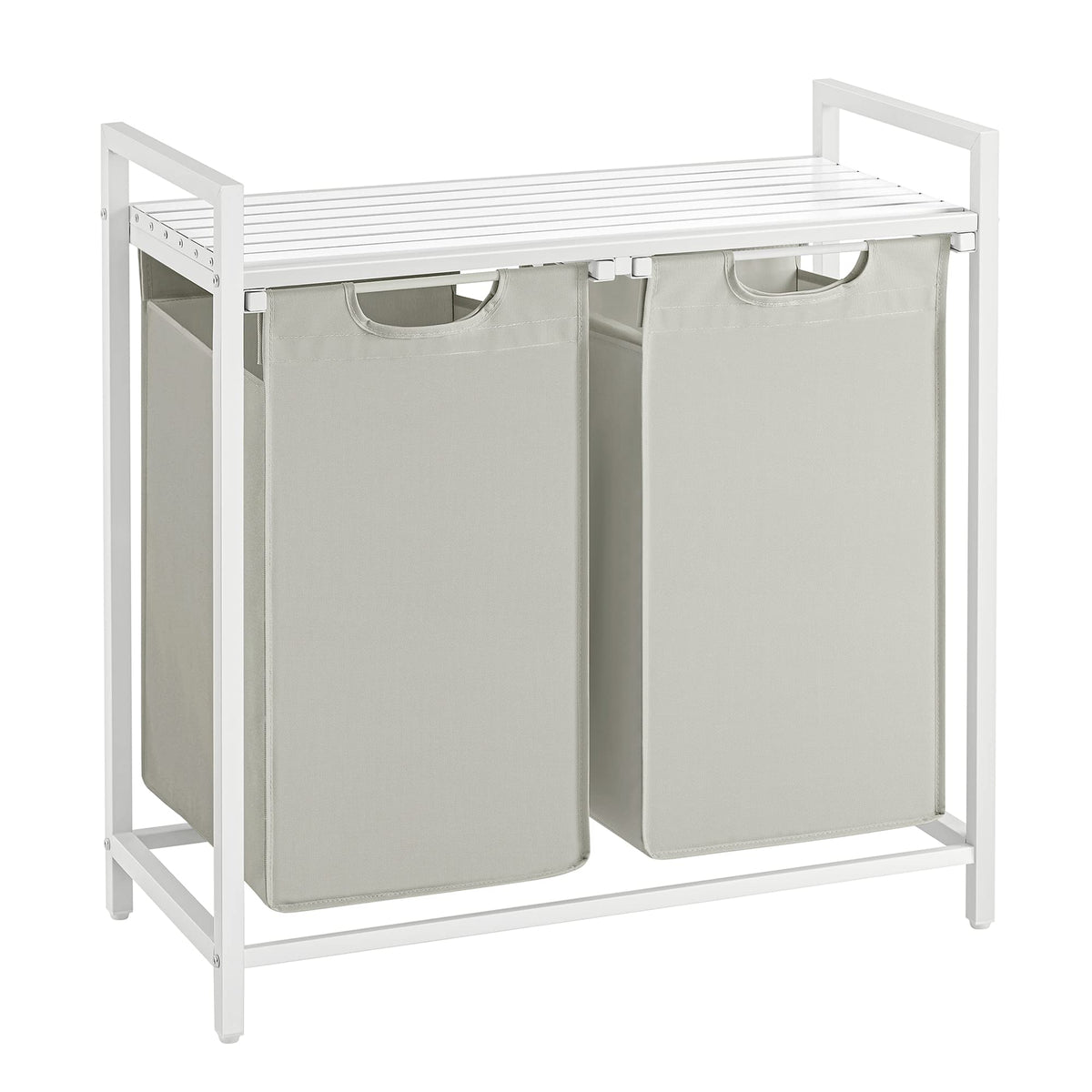 VASAGLE two-compartment hamper showing organized sorting for easy laundry days.
