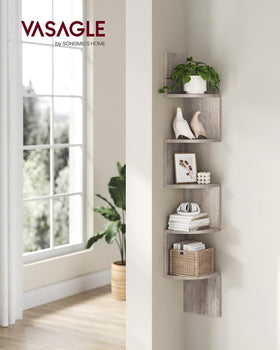 VASAGLE wall-mount 5-tier shelves create elevated storage for books and decor.